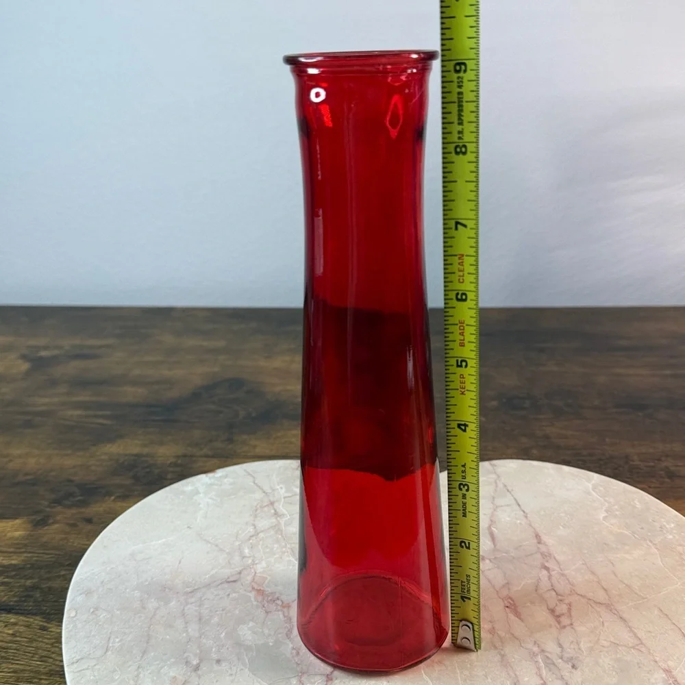 Red Glass Vase, High 9”